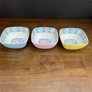 Hello Kitty Bowls Set of 3 Melamine Square Snack Cereal‎ Cute Kawaii